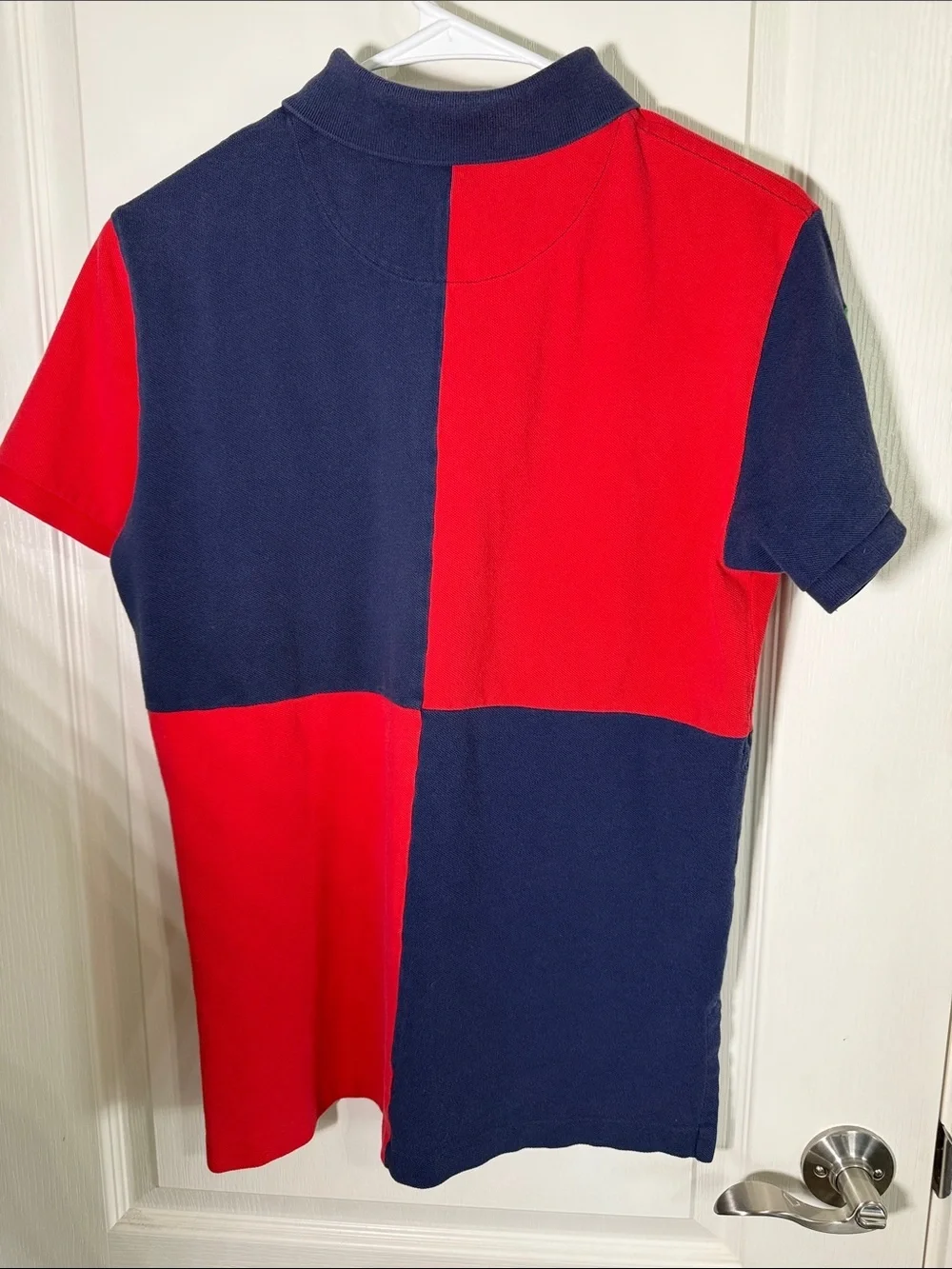 Polo Ralph Lauren Mens Colorblock Crest Polo Shirt Red Blue Size M